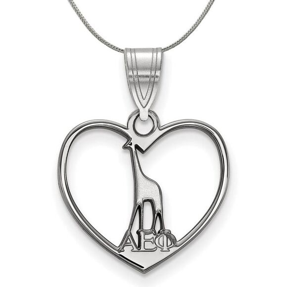 Sterling Silver Alpha Epsilon Phi Heart Pendant Necklace - 24 Inch - Picture 1 of 8